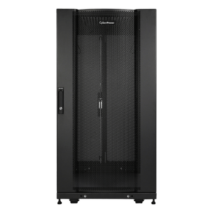 CYBERPOWER CR24U11001 – Gabinete Rack / 24U / Montaje en Pared o Piso / Carga Estática 1,365 kg / Puerta Perforada Hexagonal / Rieles Ajustables 905 mm