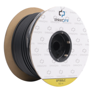 LINKEDPRO BY EPCOM EF-150-LC – Carrete de Fibra Óptica Monomodo / Conectores LC-LC Dúplex / 150 m (492.13 pies) / Reforzada con Kevlar / Tight Buffer 900 μm / HDPE para Subterráneo