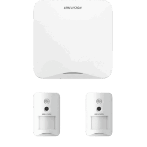HIKVISION AXHOME-KIT-PIR-CAM – Kit de Alarma Inalámbrico / Panel Wi-Fi 1200 m (3937 ft) / 16 Zonas / 2 Cámaras PIR 320 x 240 / Detección 10 m (32.8 ft) 90° / Inmunidad Mascotas 24 kg / Batería 2 Años