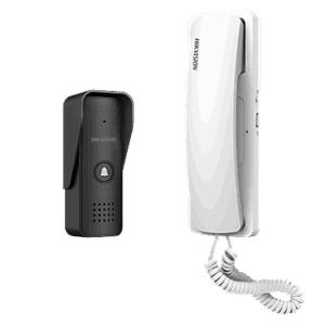 HIKVISION DS-KIS103/US – Kit de Audioportero Analógico / 2 Hilos Calibre 18 / 2 Relevadores Independientes / Ajuste de Volumen y Tonos / IP55