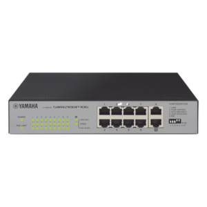 YAMAHA SWR2100P10G – Switch PoE / 10 Puertos / Gigabit / 20 Gbit/s / 9 Puertos PoE+ 30W / 70W Total / Sin Ventilador / Optimizado Dante