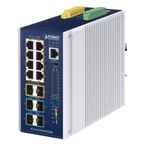 PLANET IGS-6329-8UP2S4X – Switch Industrial Capa 3 / 8 Puertos Gigabit PoE++ / 2 Puertos SFP 1G/2.5G / 4 Puertos SFP 10G / Rango de Temperatura -40 a 75°C (-40 a 167°F) / Montaje DIN o Pared