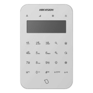 HIKVISION DS-PK1-LT-WB – Teclado Inalámbrico / Pantalla Táctil LCD / Armado y Desarmado / Control de Relevadores / AES-128 / 433 MHz