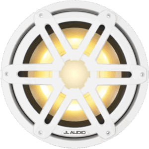 JL AUDIO 10-03265-00 – Subwoofer Náutico / 10" / LED RGB / Rejilla Deportiva Blanca / 175 W RMS / 4 Ω / Deflector Infinito / Cono de Polipropileno Relleno de Mica / Montaje Empotrado