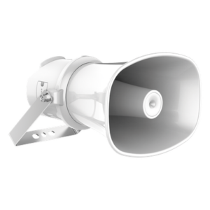 HIKVISION DS-QAZ1307G1T-E – Altavoz IP Tipo Trompeta | 7 Watts | PoE+ | Integración con Hik-Central Professional | Reproducción de Audio vía Red | IP67 | Salida de 12 VCD | Metal | compatible con Hik-Connect