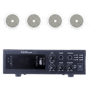 EPCOM PROAUDIO EPB120E/4CS – Kit de Sonido para Instalación / Amplificador 120W / 4 Altavoces de Plafón 4" / Sistema 70/100V / Bluetooth y FM
