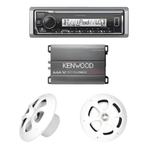 JVC  KENWOOD KEA4/1613MRW – Kit de Audio Marino / Receptor Bluetooth / Amplificador 400W / Bocinas 6.5" (16.5 cm) / 4 Ohms