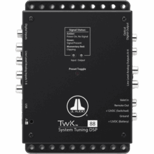 JL AUDIO 10-03166-00 – Procesador de Señal Digital (DSP) / 8 Canales de Entrada y 8 de Salida / Resolución 24 bit/48 kHz / Ajuste de Sistemas JL Audio TwK / Control de Nivel Remoto DRC-200 / Salida Óptica Toslink S/PDIF / Entrada Digital TwK-D8