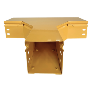 CHAROFIL CHFBTH4X4R8EPK – Charola T Horizontal para Fibra Óptica / Aluminio 4" x 4" / Radio de Curvatura 8" / Recubrimiento Epóxico Amarillo / Incluye Tapa y Accesorios
