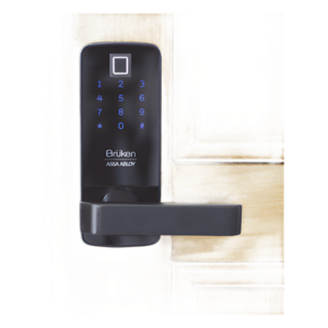 BRUKEN ASSA ABLOY BRK3551B – Cerradura Electrónica con Manija / Biométrico / Tarjeta / Contraseña / 99 Usuarios / 6 V DC / Madera