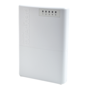 MIKROTIK RB750P-PBR2 – Router exterior / 5 puertos Fast Ethernet blindados / PoE pasivo 4 puertos / IP66 / CPU 650 MHz / RouterOS Nivel 4
