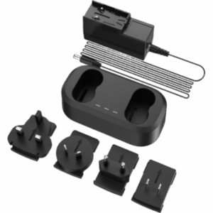 HIKMICRO HM-20322ZC – Cargador de Baterías Dual / Carga Simultánea de 2 Baterías / Entrada AC 100~240 V / Salida DC 20 V / Indicador LED Triple / 4 Adaptadores Internacionales