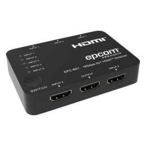 EPCOM PROAUDIO EPC-B51 – Conmutador HDMI / 5 Entradas x 1 Salida / 18 Gbps / 4K@60Hz / YCbCr 4:4:4 / HDR / Dolby Vision / HDCP 2.2