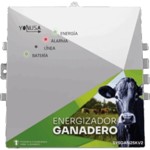 YONUSA SYSGAN25KV2 – Energizador Ganadero / 10,000 Volts / 0.2 a 5.0 Joules Ajustable / 25 km Lineales / Alimentación 90-260 Vca y 12 Vcd / Panel Solar / NEMA 2
