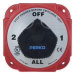 PERKO 8603DP – Switch Selector de Batería y Alternador / 380 A Continuos / 850 A Intermitentes / 6-32 VCD / Ignición Protegida / 5.25 Pulgadas