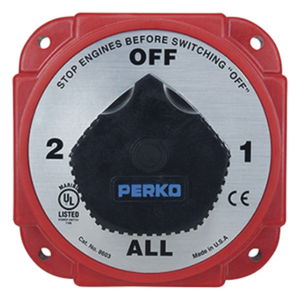 PERKO 8603DP – Switch Selector de Batería y Alternador / 380 A Continuos / 850 A Intermitentes / 6-32 VCD / Ignición Protegida / 5.25 Pulgadas