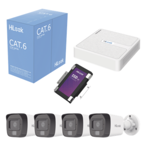 HiLook by HIKVISION KIPH4B/SSD1TB – Kit IP / 4 Megapixel / NVR 8 Canales con 8 Puertos PoE+ / 4 Cámaras Bala Exterior / Micrófono Integrado / SSD 1 TB / Cable 305 m (1000.7 ft)