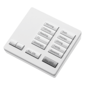 LUTRON ELECTRONICS RRT10RLSW – Botonera de sobremesa / 10 botones y subir-bajar / encendido y apagado general / RF 434 MHz / 2 pilas AAA o adaptador 9 Vcd / color Snow / RadioRA 2