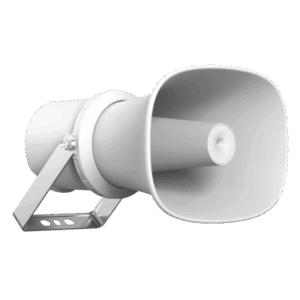 HIKVISION DS-QAZ1325G1T-EY – Bocina IP Tipo Trompeta / 25 Watts / PoE / Anti-corrosión / IK10 / Entrada de Alarma / TTS / SPL 124 dB @ 1 m