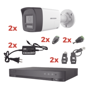 HIKVISION KH-1080P-2B-TWA – Kit de Videovigilancia TurboHD / DVR 4 Canales / 2 Cámaras Bala 2MP / Audio Bidireccional / Dual Light 30 m (98.4 ft) / IP67