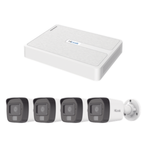 HiLook by HIKVISION KIPH4B4MP/A – Kit de Videovigilancia IP / NVR 8 Canales PoE+ / 4 Cámaras Bala 2 Megapixel / Dual Light IR 20 m (65.6 ft) + Luz Blanca 15 m (49.2 ft) / Audio Integrado / H.265+