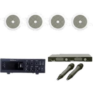EPCOM PROAUDIO EPCONFERKITE – Kit de Audio para Conferencias / Amplificador 120W / 2 Micrófonos UHF / 4 Altavoces de Plafón 4" / Bluetooth y MP3 / Alcance 100 m (328 ft)
