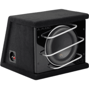 JL AUDIO 10-03238-00 – Subwoofer con Carcasa para Coche / 10″ / 750 W RMS / Impedancia 3 Ω / Carcasa Sellada Orientada hacia Atrás / Rejillas con Barras de Aluminio / Terminal de Conexión de 5 Vías / ProWedge W7AE