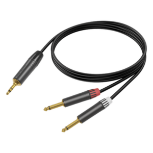 COSMICONN CMC02020ASTP2PM3 – Cable de Audio / Plug 3.5mm Estéreo a 2 Plugs 1/4 in Mono / 3 m (9.8 ft) / Conectores Chapados en Oro / Carcasa Negra