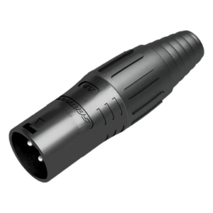 SEETRONIC SCSM3-B – Conector XLR Macho / Carcasa Negra / Contactos Plateados / 2 Abrazaderas