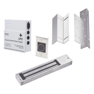 ACCESSPRO KITMAG12V – Kit de Control de Acceso / Fuente 12 VCD 5A con Respaldo / Chapa Magnética 600 lbs / Botón Sin Contacto / Montajes L y Z