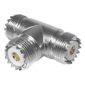 RF INDUSTRIES,LTD RFU-534 – Adaptador RF / Triple UHF Hembra / Forma T / SO-239 / Níquel-Plata / Delrin
