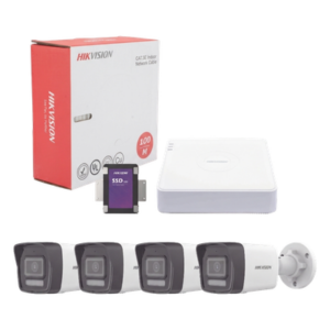 HIKVISION KIT4MP/4B/1TB – Kit de Videovigilancia IP / 4 Megapixel / NVR 4 Canales PoE+ / 4 Cámaras Bala Dual Light / IR 30 m (98.4 ft) / Luz Blanca 30 m (98.4 ft) / Audio Integrado / SSD 1 TB / Cable 100 m (328.1 ft)