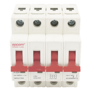 EPCOM POWERLINE FPV634PC20 – Protección Térmica 4P, 20A,  Corriente Directa  1000 Vcc para Aplicación Fotovoltaica Montaje Riel DIN