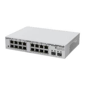 MIKROTIK CSS318-16G-2S+IN – Switch Gigabit Ethernet / 16 Puertos RJ45 / 2 Puertos SFP+ 10G / Montaje Rack 1U / Refrigeración Pasiva / Consumo 13W