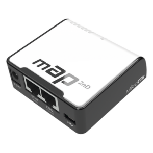 MIKROTIK RBMAP2ND – Punto de Acceso / 2 Puertos Fast Ethernet / WiFi 2.4 GHz 802.11 b/g/n / PoE Pasivo / MicroUSB 3G/4G / 2.23 x 2.23 x 0.75 pulgadas