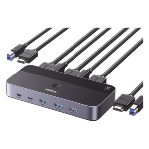 UGREEN 15707 – Conmutador KVM HDMI / 4K@60Hz HDR / 2 Entradas 1 Salida / 4 Puertos USB 3.0 / Carcasa Aluminio