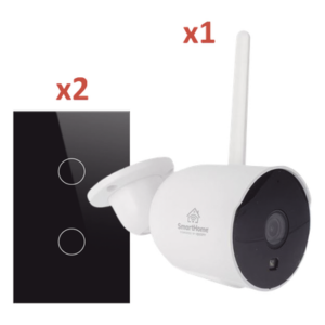 SMARTHOME BY EPCOM SH1CAM2SK – Kit Domótica WiFi / 1 Cámara + 2 Apagadores Triple / 2.4 GHz / 120mm x 72mm / Vidrio Templado / 100-250V