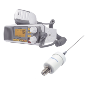 UNIDEN UM385/KIT1600 – Kit de radio marina con antena de fibra de vidrio / 25W / LCD grande / GPS y DSC Clase D / IPX4 / 4.5m (14.8 ft) de cable