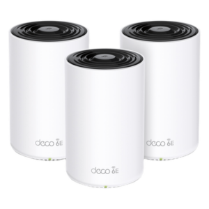 TP-LINK DECO-XE75PRO-3PACK – Sistema Mesh Wi-Fi 6E / Triple Banda AXE5400 / Cobertura Completa 3 Unidades / 1 Puerto 2.5G + 2 Puertos 1G / 4 Antenas MU-MIMO 2x2 / Administración App