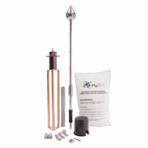 TOTAL GROUND KIT-MASTER-PE9-ALU – Kit Pararrayo con Punta de Aluminio / Avance de Cebado 30 m (98.4 ft) / Sistema de Tierra 100 A / Conectores de Bronce y Varilla / Accesorios de Instalación en Torre