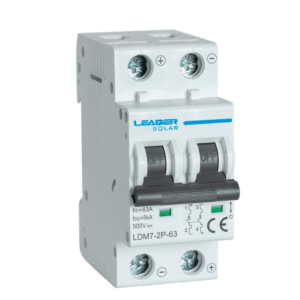 LEADER  LDM7-2P-63 25A DC - Interruptor Automático Corriente Directa 2 Polos 25 Amp / 500 VDC  / Estándar IEC / Protección con sistema de disparo termomagnético / Montaje riel Din / Protección IP20 / -5 °C A +40°C
