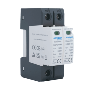 LEADER Protector de Descargas Atmosféricas 2 Polos 1000 Vcc - SPD de corriente continua diseñado para sistemas fotovoltaicos 40 kA 2 Polos / Montaje en riel Din / -40 °C a 80°C