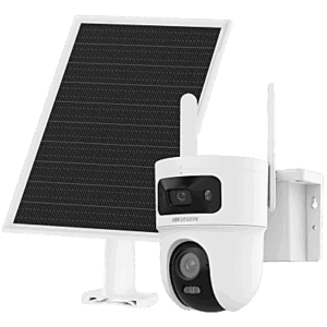 HIKVISION DS-2CFSP8-D/4G-SIM – [Incluye SIM] Kit Solar IP All in One Doble Lente / AOV / PT IP 4 Megapixel Lente 4 mm / Fijo 4 Megapixel Lente 2.8 mm / Panel Solar + Batería de Respaldo de Litio (9000 mAh) / Incluye Sim 4G / Audio Bidireccional / Dual Light / IP66 / Micro SD