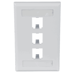 PANDUIT CFPL3WHY – Placa de Pared Vertical Clásica, Salida Para 3 Puertos Mini-Com, Con Espacios Para Etiquetas, Color Blanco