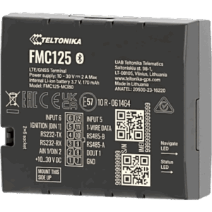 TELTONIKA FMC125 – Rastreador Vehicular / GNSS / 4G LTE CAT 1 y 2G / Dual SIM / RS485 / RS232 / Bluetooth / Múltiples I/O / DualCam