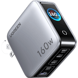UGREEN 65636B – Cargador de Escritorio GaN / 160 W de Potencia Total / 140 W por Puerto USB-C / 5 Puertos / Pantalla TFT / Distribución Inteligente
